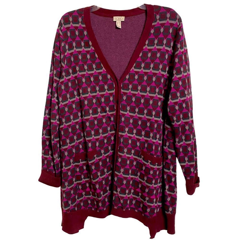 LOGO Geometric Long Cardigan Sweater - Picture 2 of 9